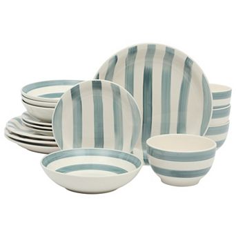 Gibson Home Kenwood Shores 16 pc Dinnerware Set Hand-Painted Stoneware Plates and Bowls
