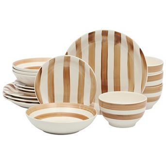 Gibson Home Kenwood Shores 16 pc Dinnerware Set Hand-Painted Stoneware Plates and Bowls