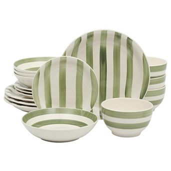 Gibson Home Kenwood Shores 16 pc Dinnerware Set Hand-Painted Stoneware Plates and Bowls
