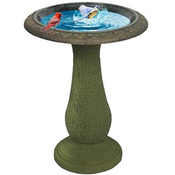 Outdoor Marble Look Bird Bath 17.7 in Wide Weather Resistant Polyresin Basin 1 pc