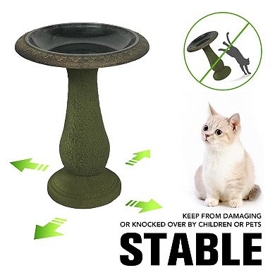 Outdoor Marble Look Bird Bath 17.7 in Wide Weather Resistant Polyresin Basin 1 Piece