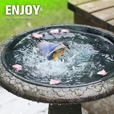 Outdoor Marble Look Bird Bath 17.7 in Wide Weather Resistant Polyresin Basin 1 Piece
