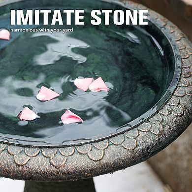 Outdoor Marble Look Bird Bath 17.7 in Wide Weather Resistant Polyresin Basin 1 Piece