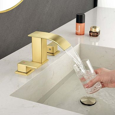 8 in. Widespread Double Handle Stainless Steel Deck Mounted Bathroom Faucet with Drain Kit