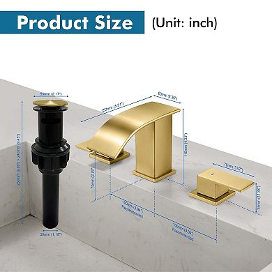 8 in. Widespread Double Handle Stainless Steel Deck Mounted Bathroom Faucet with Drain Kit