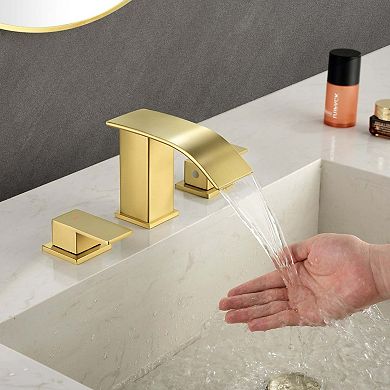 8 in. Widespread Double Handle Stainless Steel Deck Mounted Bathroom Faucet with Drain Kit