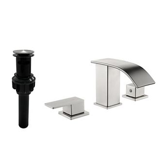 8 in Widespread Double Handle Stainless Steel Deck Mounted Bathroom Faucet with Drain Kit