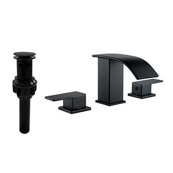 8 in Widespread Double Handle Stainless Steel Deck Mounted Bathroom Faucet with Drain Kit