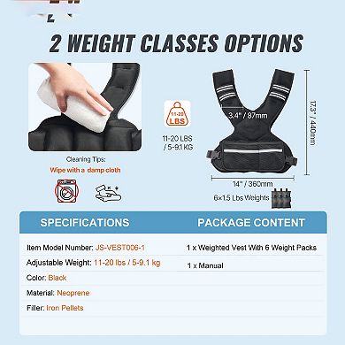 Adjustable Weighted Vest 11 to 20 Lb with Removable Weights