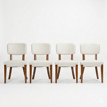 GOMYHOME Upholstered Dining Chairs Set of 4, Beige Fabric Side Chairs with Solid Wood Legs