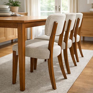 GOMYHOME Upholstered Dining Chairs Set of 4, Beige Fabric Side Chairs with Solid Wood Legs