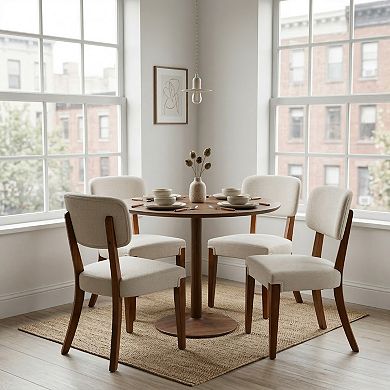 GOMYHOME Upholstered Dining Chairs Set of 4, Beige Fabric Side Chairs with Solid Wood Legs
