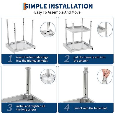 24"x24"x30" Stainless Steel Grill Stand Table Without Casters - Removable Baffle