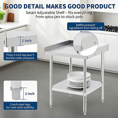 24"x24"x30" Stainless Steel Grill Stand Table Without Casters - Removable Baffle
