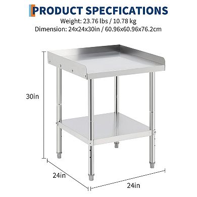 24"x24"x30" Stainless Steel Grill Stand Table Without Casters - Removable Baffle