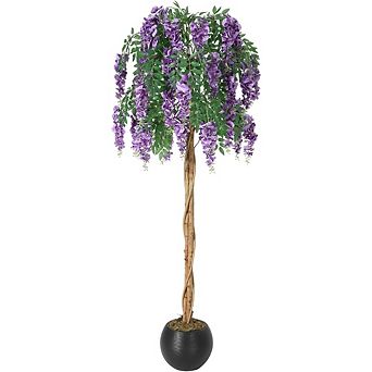 6FT Artificial Purple Blossom Double Trunk Tree