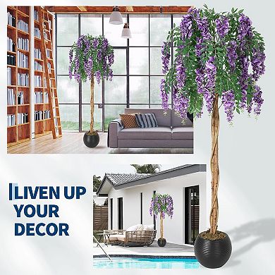 6FT Artificial Purple Blossom Double Trunk Tree