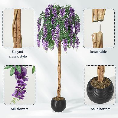 6FT Artificial Purple Blossom Double Trunk Tree