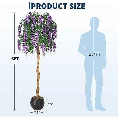 6FT Artificial Purple Blossom Double Trunk Tree
