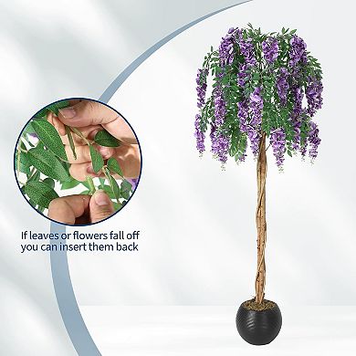 6FT Artificial Purple Blossom Double Trunk Tree