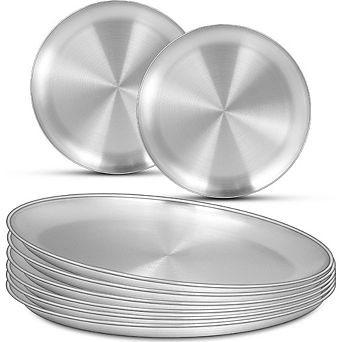 Zoulao 8-Pack 10-Inch Stainless Steel Plates, Lightweight Unbreakable, Dishwasher Safe.