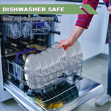 Zoulao 8-Pack 10-Inch Stainless Steel Plates, Lightweight Unbreakable, Dishwasher Safe.