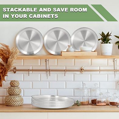 Zoulao 8-Pack 10-Inch Stainless Steel Plates, Lightweight Unbreakable, Dishwasher Safe.