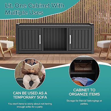 EFU 12 Pair Shoe Storage Cabinet, Waterproof Resin Entryway Bench with 2 Doors, Easy Assembly