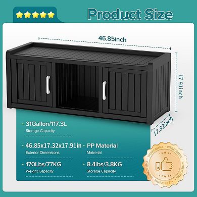 EFU 12 Pair Shoe Storage Cabinet, Waterproof Resin Entryway Bench with 2 Doors, Easy Assembly