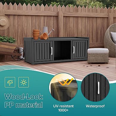 EFU 12 Pair Shoe Storage Cabinet, Waterproof Resin Entryway Bench with 2 Doors, Easy Assembly