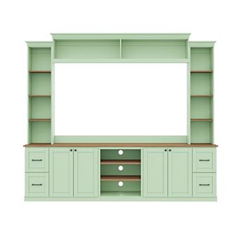 Trikiousd 4-in-1 Farmhouse TV Stand Wall Unit with Drawers & Shelves for TVs Up to 70"