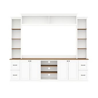 Trikiousd 4-in-1 Farmhouse TV Stand Wall Unit with Drawers & Shelves for TVs Up to 70"