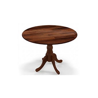 Round Wooden Dining Table with Solid Rubber Wood Trestle Base