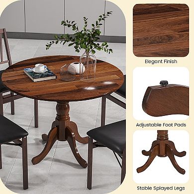 Round Wooden Dining Table with Solid Rubber Wood Trestle Base