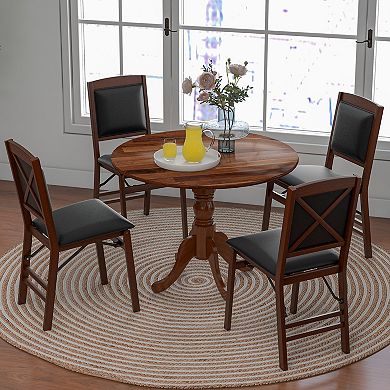 Round Wooden Dining Table with Solid Rubber Wood Trestle Base