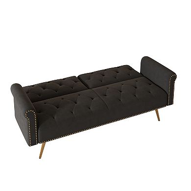 Heybly 69.7in Velvet Convertible Sleeper Sofa with Nailhead Trim,Pillows and Metal Legs