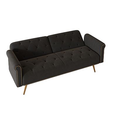 Heybly 69.7in Velvet Convertible Sleeper Sofa with Nailhead Trim,Pillows and Metal Legs