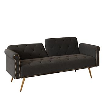 Heybly 69.7 in Velvet Convertible Sleeper Sofa with Nailhead Trim,Pillows and Metal Legs