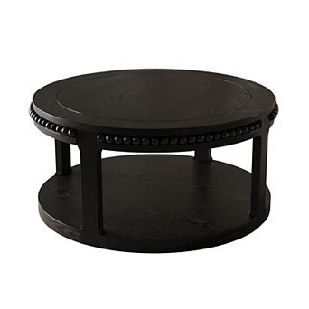 KWPZQEB American Rustic Round Coffee Table with Beaded Solid Wood Trim Edges