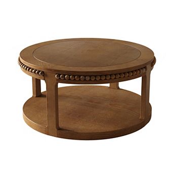 KWPZQEB American Rustic Round Coffee Table with Beaded Solid Wood Trim Edges