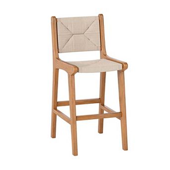 Paper Rope Bar Stool with Teak Wood Frame and Footrest