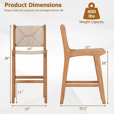 Paper Rope Bar Stool with Teak Wood Frame and Footrest