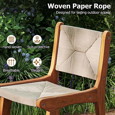 Paper Rope Bar Stool with Teak Wood Frame and Footrest