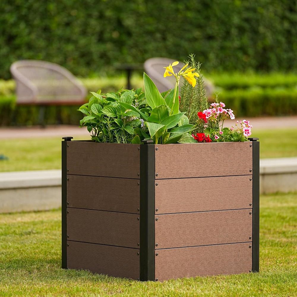 Wood plants Bed Look Garden Bed Composite Planter Box with Drain Hole ...