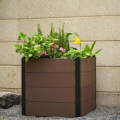 Wood plants Bed Look Garden Bed Composite Planter Box with Drain Hole Easy Assembly Space