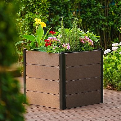 Wood plants Bed Look Garden Bed Composite Planter Box with Drain Hole Easy Assembly Space