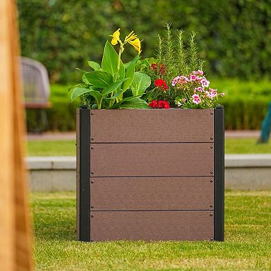 Wood plants Bed Look Garden Bed Composite Planter Box with Drain Hole Easy Assembly Space