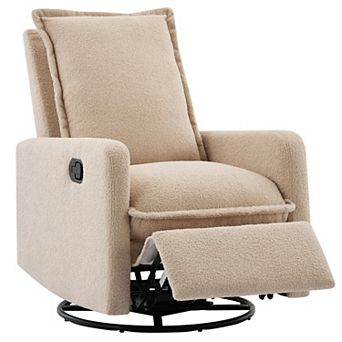 KWPZQEB Teddy Fleece Swivel Rocker Recliner Chair with Footrest for Living Room, Bedroom