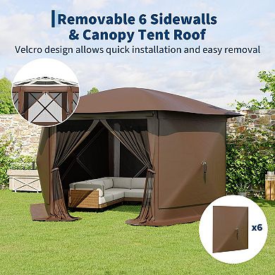 13FT Pop Up Gazebo 6 Sided Canopy Tent with Mosquito Netting Removable Canopy Top Wind Cloths