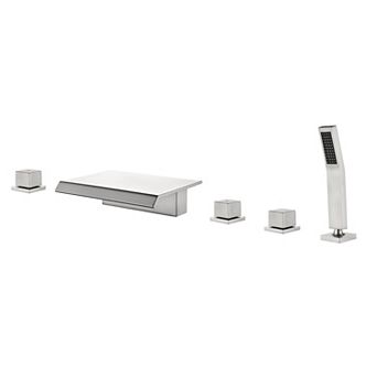 3-Handle Tub Deck Mount Roman Tub Faucet, Stainless Steel Tub Facuet with Hand Shower